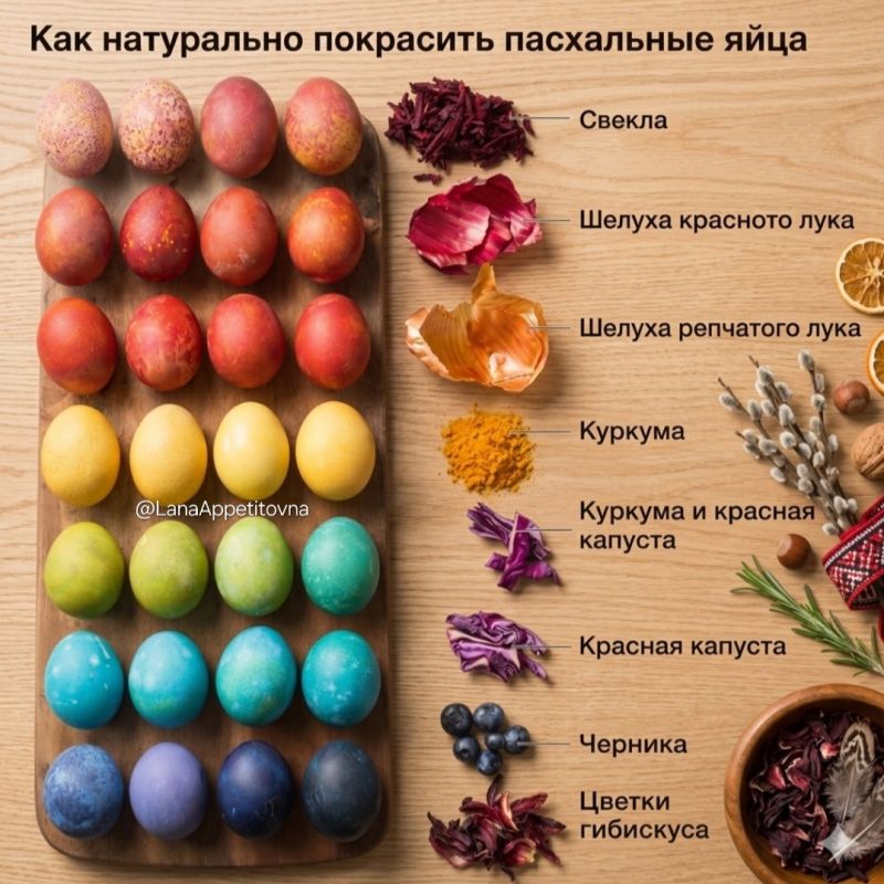 Как естественно окрасить яйца к Пасхе 2026